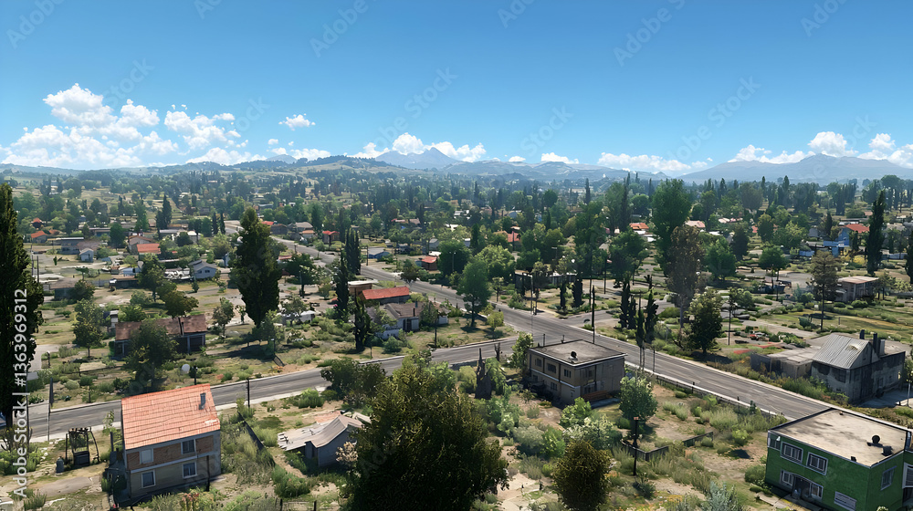 Fototapeta premium Aerial View Of A Residential Town On A Sunny Day