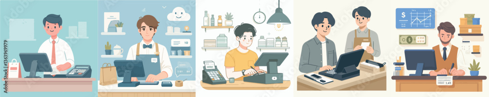 vector of young man guarding the cashier vector of young man guarding the cashier