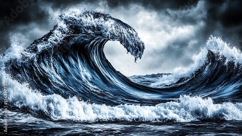 Fototapeta Naklejka Na Ścianę i Meble -  Dramatic, dark ocean wave crashing.