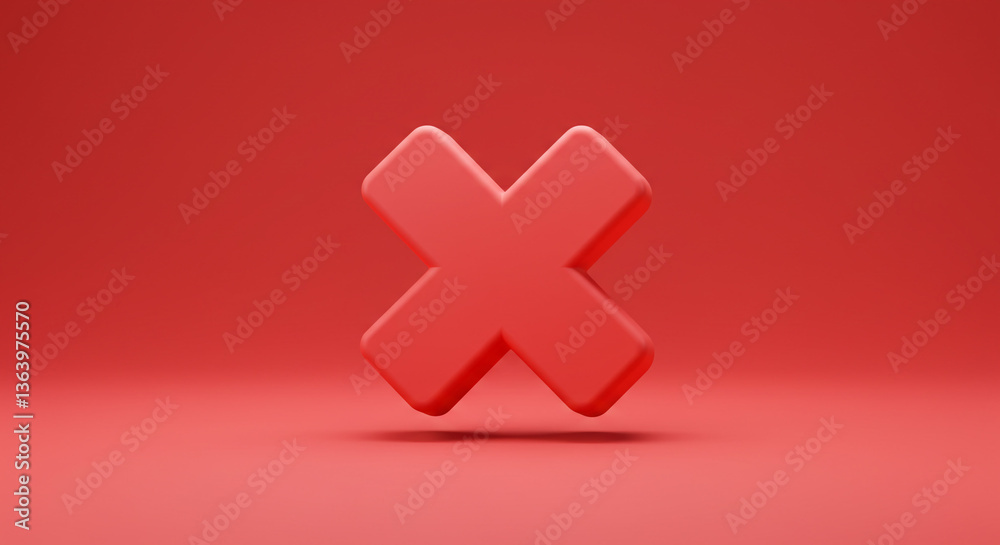 Obraz premium A bold red 'X' mark symbolizes rejection, a definitive end, or a critical decision against a simple, solid red background.