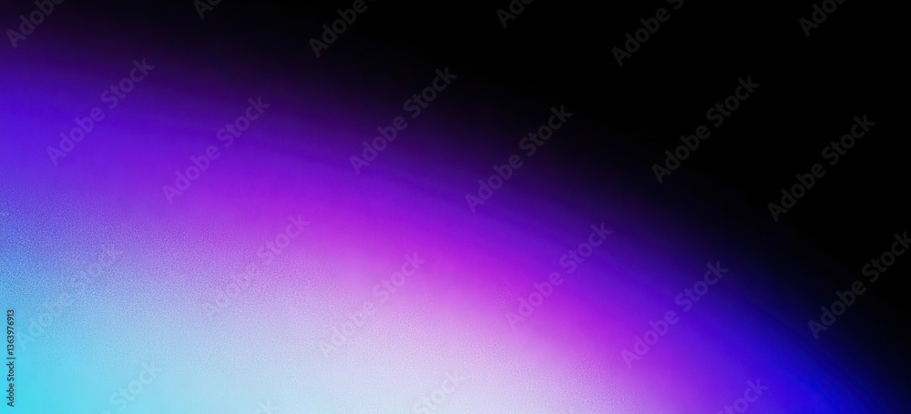 Fototapeta premium Purple blue abstract gradient shape on black background dark noise grainy texture glowing banner copy space.