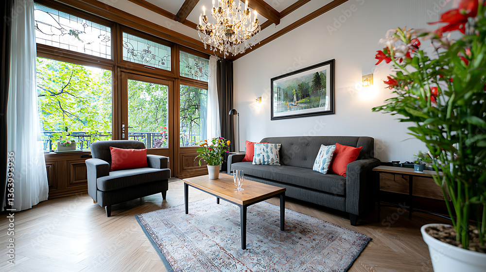 Fototapeta premium Elegant living room with classic decor and vintage elements cozy home environment indoor setting inviting atmosphere for relaxation