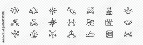 Team Collaboration and Networking Icons Set for Community Building, Networking Icon Set - Collection Featuring Community, Connections, and Social Interaction Symbols