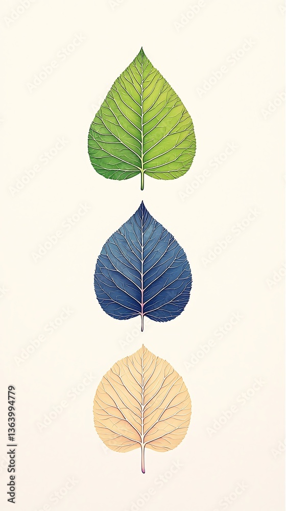 Obraz premium Three Colorful Leaves for Vertical, Minimalist.