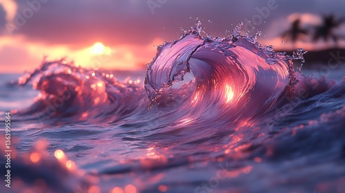 Pink sunset wave splash.