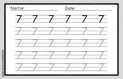 Number tracing practice worksheet with Worksheet for learning numbers. Number training writes and counts numbers. Exercises handwriting practice