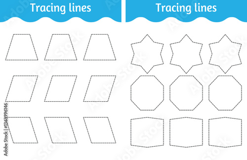 Vector illustration. Coloring book letter for kids. Worksheet for preschool, kindergarten, and school age. Trace line.