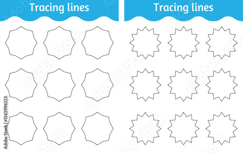 Vector illustration. Coloring book letter for kids. Worksheet for preschool, kindergarten, and school age. Trace line.