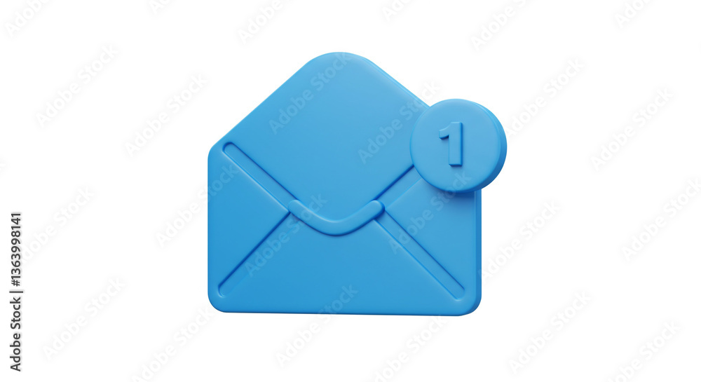 A single vibrant blue email awaits, a notification of one new message in a playful 3D design.