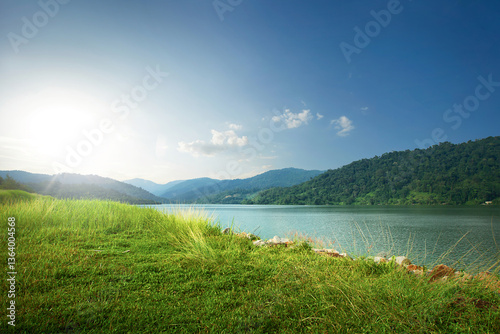 Fototapeta Naklejka Na Ścianę i Meble -  Beautiful lake side during sunrise.