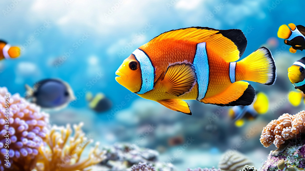 Fototapeta premium Vibrant Clownfish Paradise Underwater Aquatic Life Exotic Coral Reef Colorful Sea Ecosystem