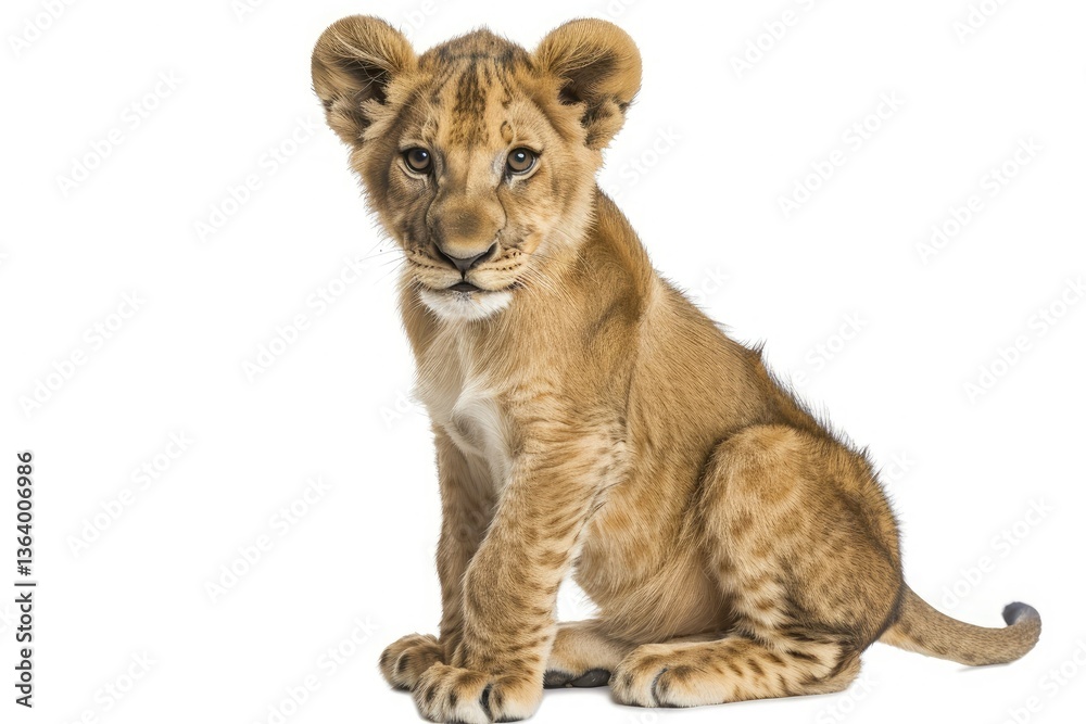 Ultra Quality Picture of Young Lion Cub Sitting, Cut Out  Stock Png