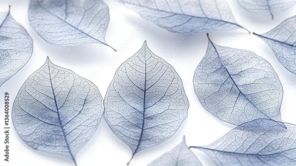 Obraz premium Delicate Blue Skeleton Leaves on White Background