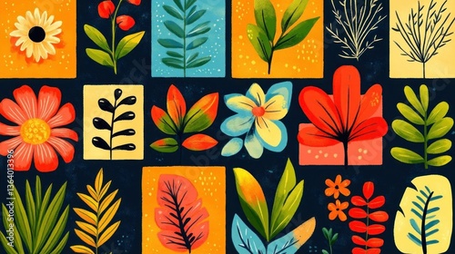 Vibrant floral collage pattern design artwork photo