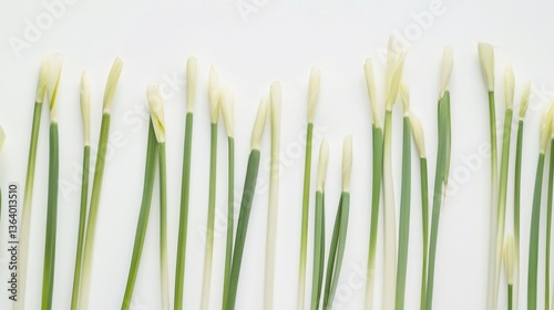 A delicate pattern of budding daffodils isolated on a clean white background