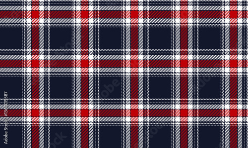 Seamless plaid pattern, navy, red, white, with classic and modern, suitable for designing clothes, skirts and pants, adding uniqueness to every look, vector illustration.
