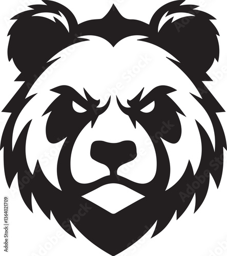 angry panda head vector illustration, panda head clipart, panda head silhouette vector black and white
