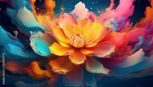 Vibrant Ink Explosion Forming a Surreal Lotus – Abstract Colorful Fluid Art