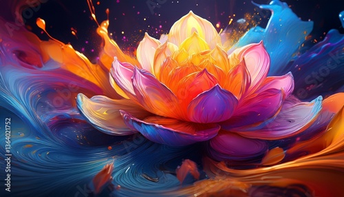 Vibrant Ink Explosion Forming a Surreal Lotus – Abstract Colorful Fluid Art