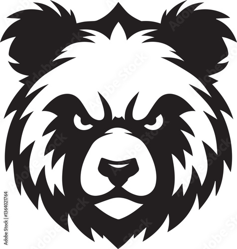 angry panda head vector illustration, panda head clipart, panda head silhouette vector black and white