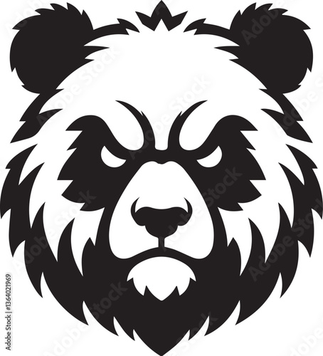 angry panda head vector illustration, panda head clipart, panda head silhouette vector black and white