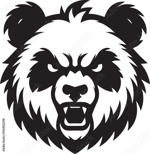 angry panda head vector illustration, panda head clipart, panda head silhouette vector black and white