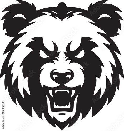 angry panda head vector illustration, panda head clipart, panda head silhouette vector black and white