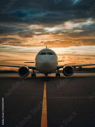 airplane at sunset