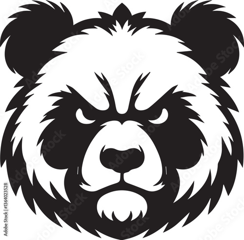 angry panda head vector illustration, panda head clipart, panda head silhouette vector black and white