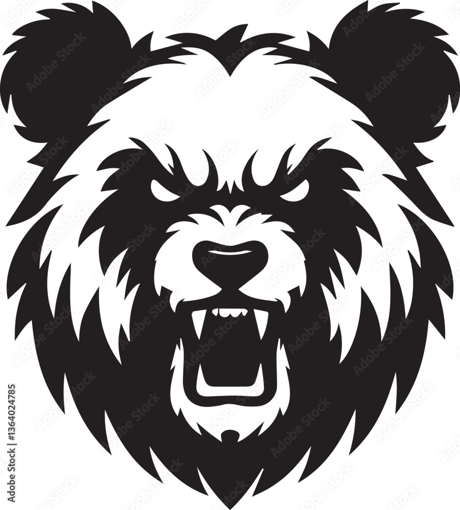 Fototapeta premium angry panda head vector illustration, panda head clipart, panda head silhouette vector black and white