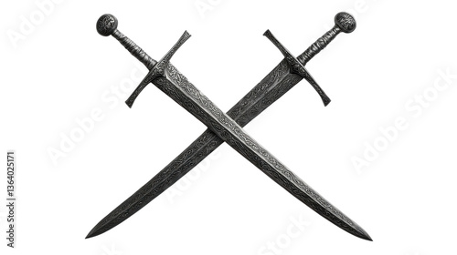 Crossed Swords: A dramatic display of two antique swords crossed, symbolizing strength, conflict, and historical significance.