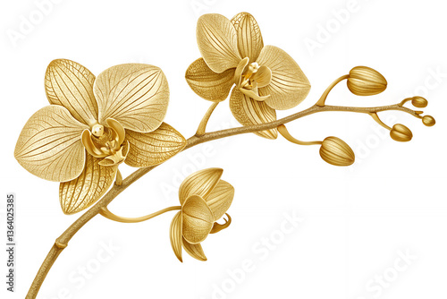 Luxurious Golden Orchid Branch with Delicate Flowers