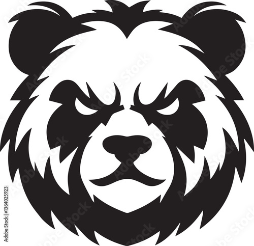 angry panda head vector illustration, panda head clipart, panda head silhouette vector black and white