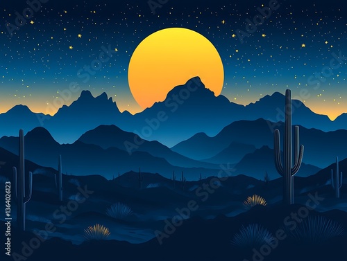Desert Mountains Night Sunrise.
