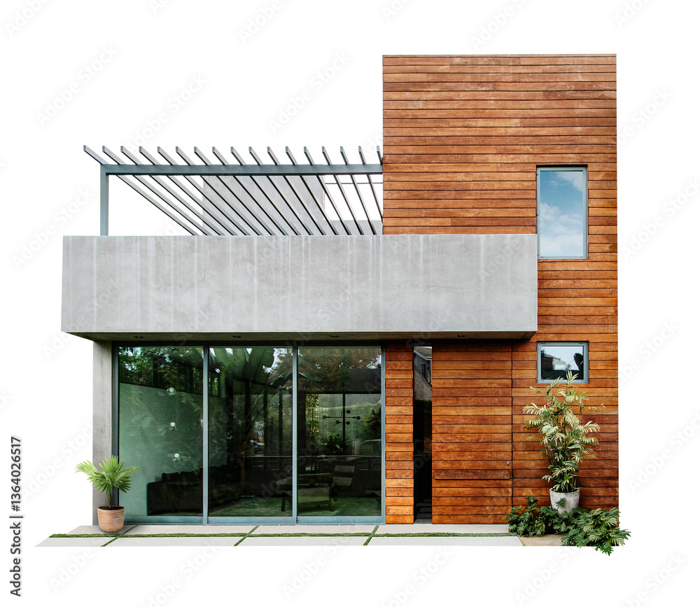 Naklejka premium House png, modern villa, wood & concrete exterior
