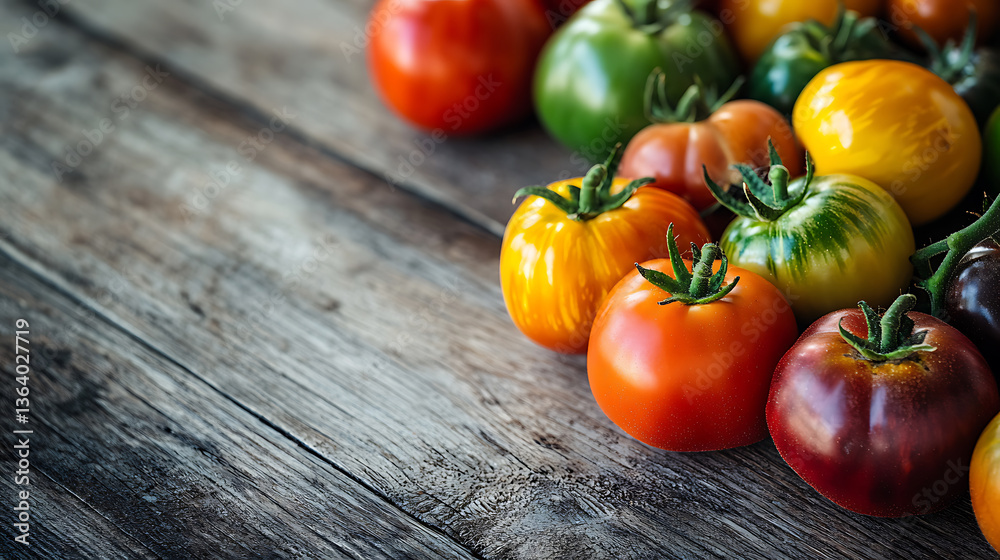 Vibrant Heirloom Tomatoes on a Wooden Table Vibrant Heirloom Tomatoes on a Wooden Table
