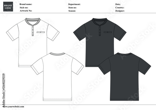 Short sleeve polo shirt technical drawing fashion flat sketch vector illustration template with tech pack details