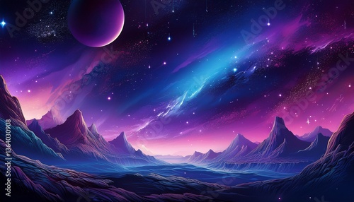 Whimsical Galaxy Dreamscape with Celestial Fantasy Sky in Deep Purples and Blues