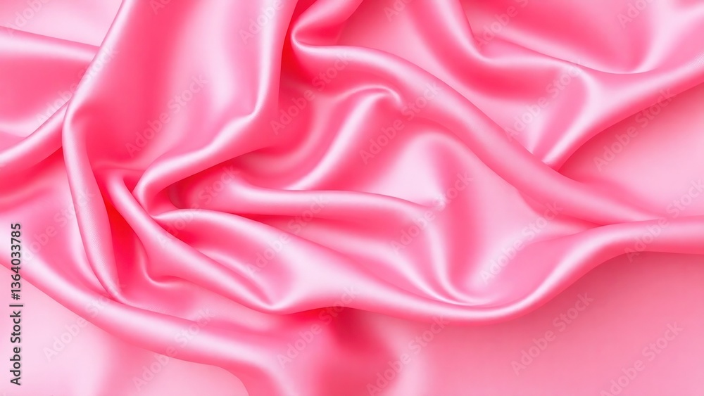 Fototapeta premium Pink silk satin background. Soft wavy folds on the fabric. Wedding, anniversary, valentine, love, tender, holiday, celebration, card. Beautiful pink abstract background with copy space for your design