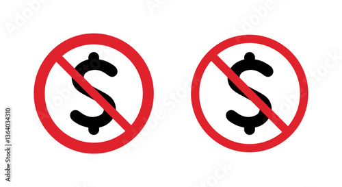 No dollar sign icon isolated on white background. USD currency ban symbol. Cash prohibition concept