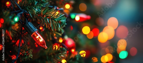 Festive Christmas tree lights bokeh