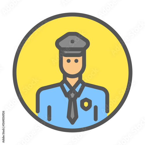 Policeman avatar filled outline icon. officer avatar color line illustration.
