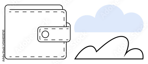 Wallet icon linked to a cloud element, symbolizing digital storage and data security. Ideal for finance, technology, savings, cloud computing, digital payments, online banking and innovation. Flat