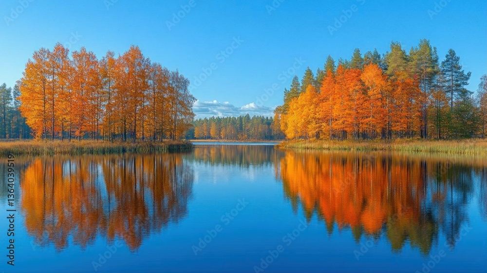 Obraz premium Autumn landscape reflecting in tranquil lake serene