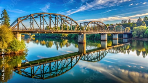 Bridge crossing the scenic Willamette River in Corvallis, Oregon, riverbank, waterway