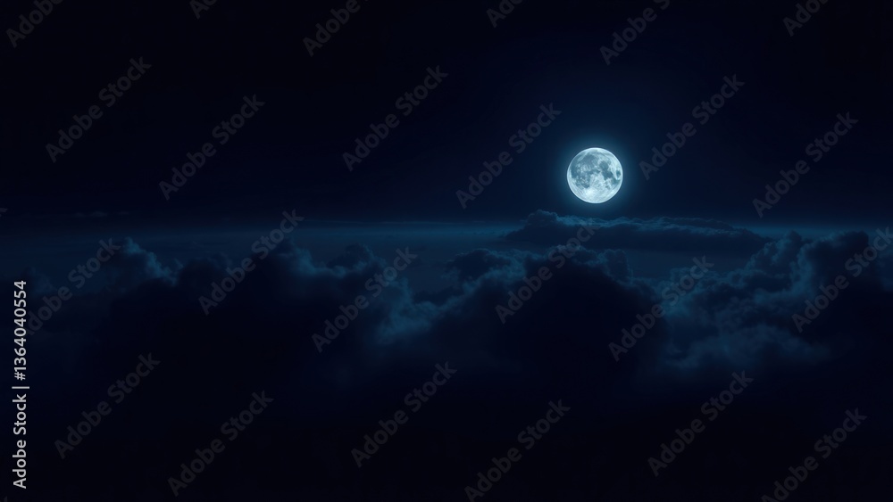Fototapeta premium Dark blue abstract background. Night sky with clouds and moonlight. Navy blue sky background with copy space for design. Web banner.