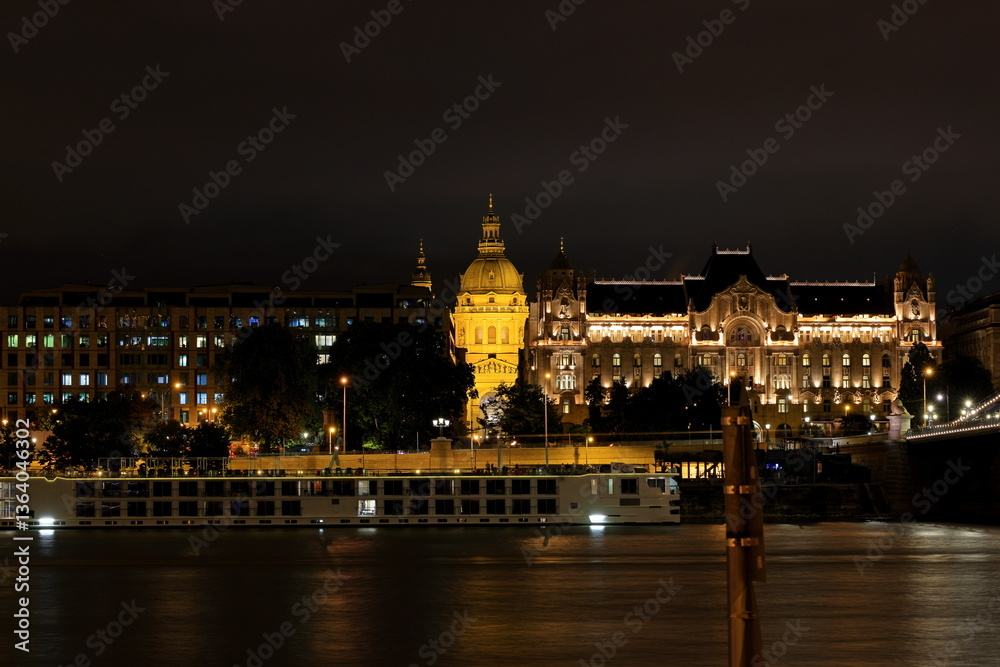 Naklejka premium Street view of traditional buildings with beautiful decorations in Budapest Hungary