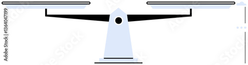 Balance scale with two symmetrical pans on either side, centered base. Ideal for justice, equality, decision-making, balance, choice, comparison metaphorical judgment concepts. Flat simple metaphor