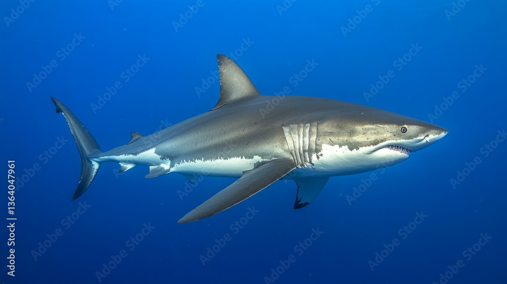 Sleek megalodon glides through deep waters, contrasting with a bulky silhouette in the background, embodying elegance and power.
Sleek megalodon glides through deep waters, contrasting with a bulky silhouette in the background, embodying elegance and power.