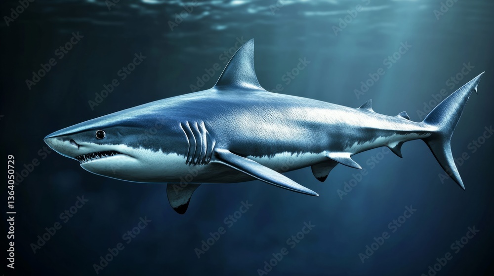 Sleek megalodon glides through deep waters, contrasting with a bulky silhouette in the background, embodying elegance and power.
Sleek megalodon glides through deep waters, contrasting with a bulky silhouette in the background, embodying elegance and power.
